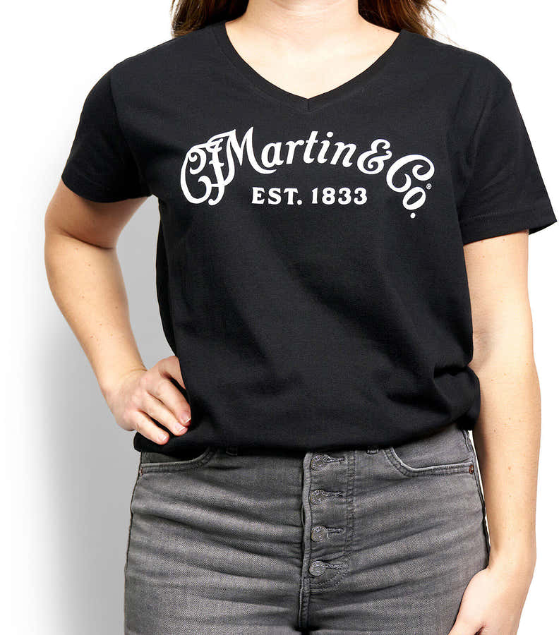 T-shirt col V noir logo Martin blanc M
