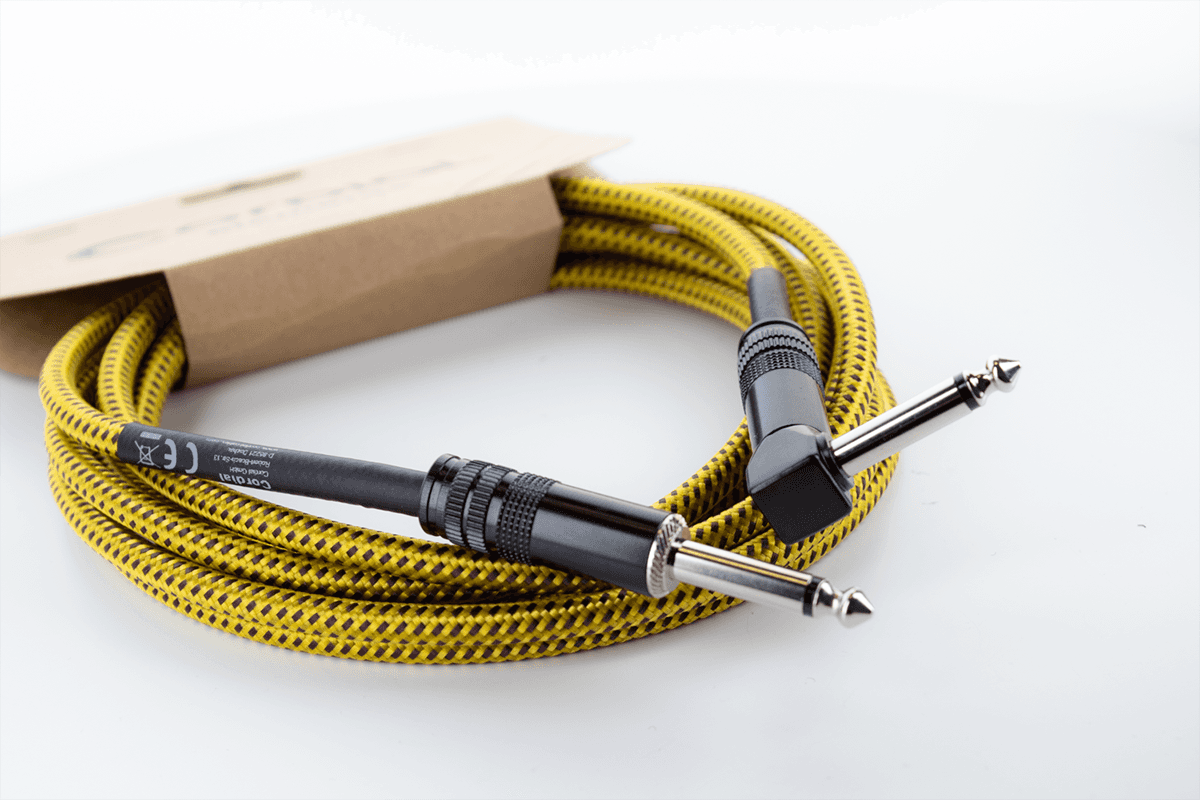 Cable Guitare Jack Droit /Coudé 5 M Tweed Jaune