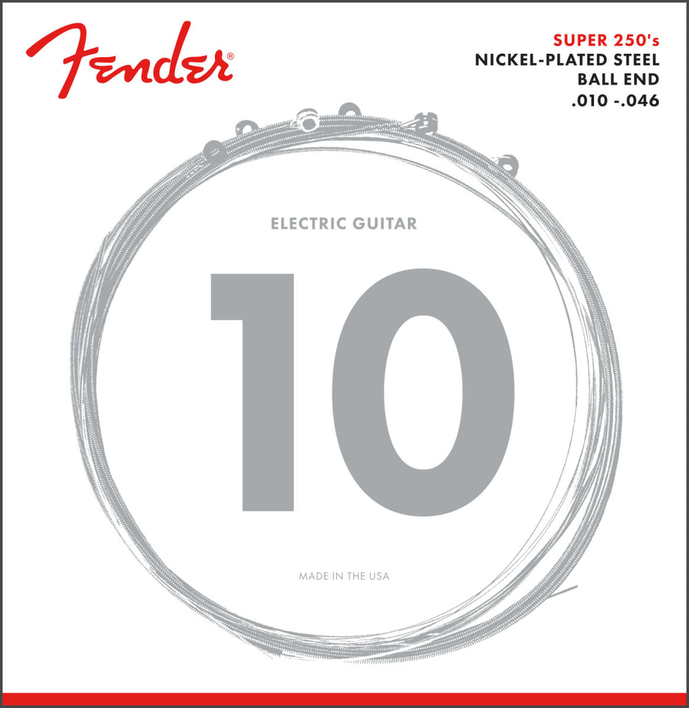 Fender SUPER 250 GUITAR STRINGS NICKEL PLATED STEEL BALL END 250R GAUGES .010-.046 (6)