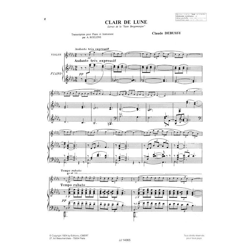 Debussy Claude - Clair De Lune - Violon Piano