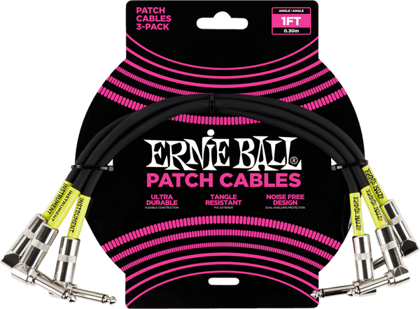 Cables Instrument Patch Pack de 3 - Coudé - 30CM Noir