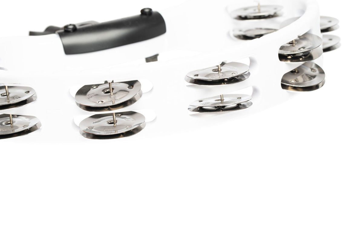 PERCUSSION HEADLINER SERIES MOUNTABLE ABS TAMBOURINE DUAL ROW WHITE STAINLESS STEEL JINGLES