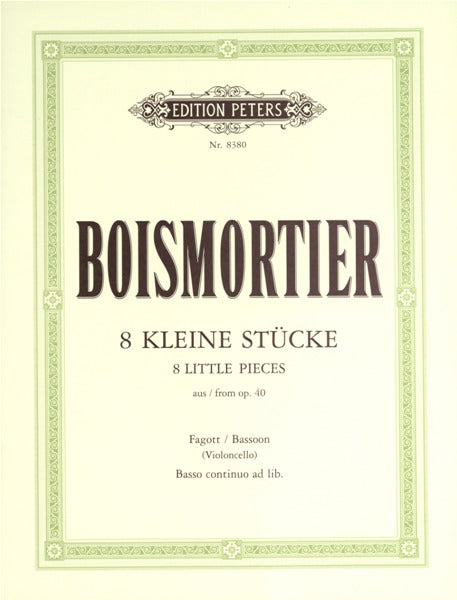 Edition Peters Boismortier Joseph Bodin De - 8 Little Pieces From Op.40 - Bassoon And Piano
