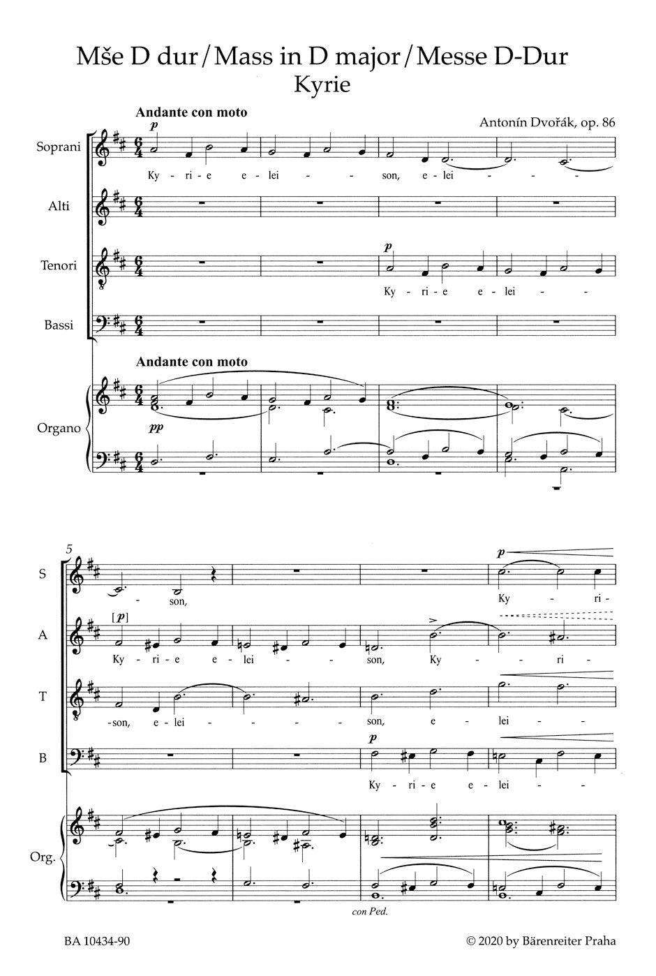 Dvorak A. - Messe D-dur Op.86 - Vocal Score